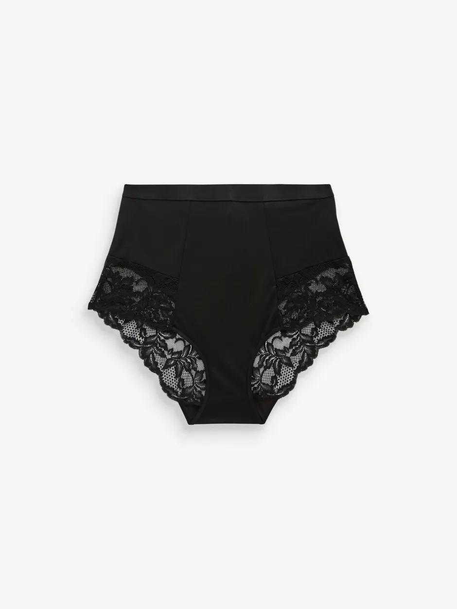 Shapewear|Next - Verpakking van 2 Braziliaanse slipjes met kanten achterkant en buikcorrigerend effect en print Zwart/praline huidskleur