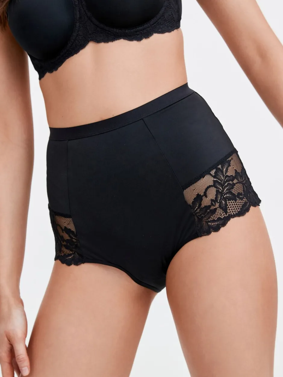 Shapewear|Next - Verpakking van 2 Braziliaanse slipjes met kanten achterkant en buikcorrigerend effect en print Zwart/praline huidskleur
