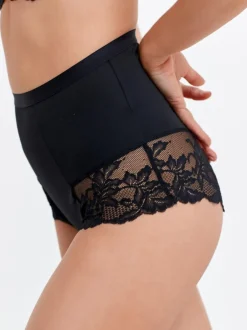 Shapewear|Next - Verpakking van 2 Braziliaanse slipjes met kanten achterkant en buikcorrigerend effect en print Zwart/praline huidskleur