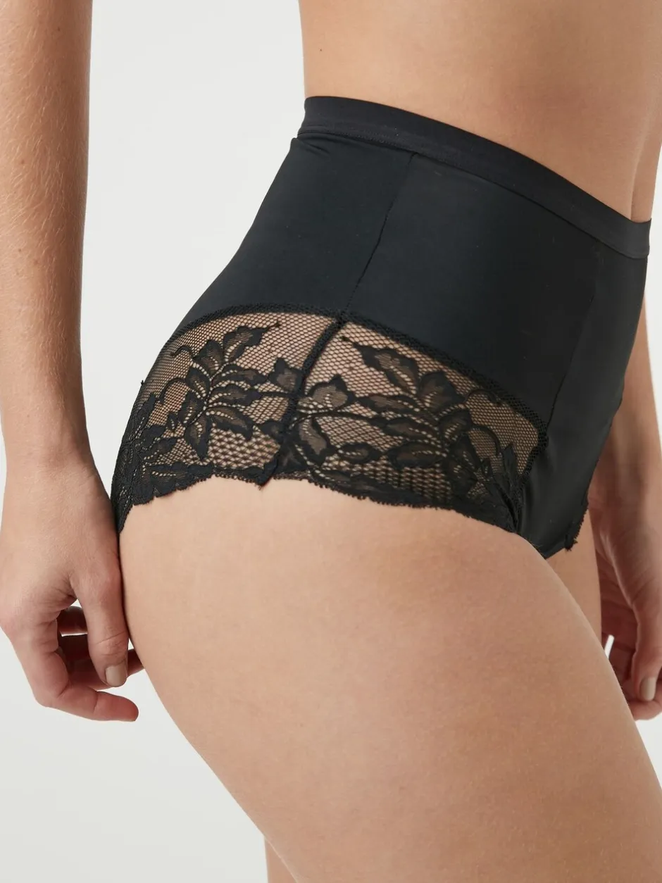 Shapewear|Next - Verpakking van 2 Braziliaanse slipjes met kanten achterkant en buikcorrigerend effect en print Zwart/praline huidskleur