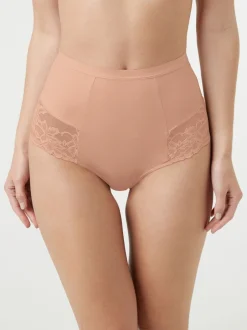 Shapewear|Next - Verpakking van 2 Braziliaanse slipjes met kanten achterkant en buikcorrigerend effect en print Zwart/praline huidskleur