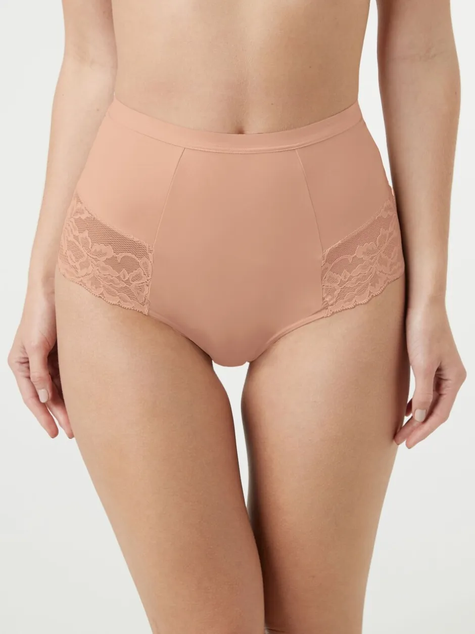 Shapewear|Next - Verpakking van 2 Braziliaanse slipjes met kanten achterkant en buikcorrigerend effect en print Zwart/praline huidskleur