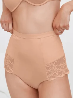 Shapewear|Next - Verpakking van 2 Braziliaanse slipjes met kanten achterkant en buikcorrigerend effect en print Zwart/praline huidskleur
