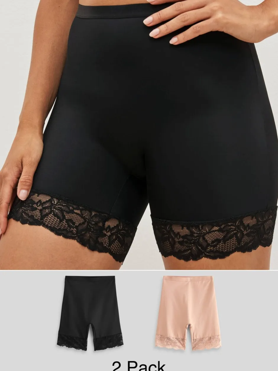 Shapewear|Next Zwart/praline huidskleur - 2 Licht vormgevende buikcorrigerende shorts met kanten achterkant