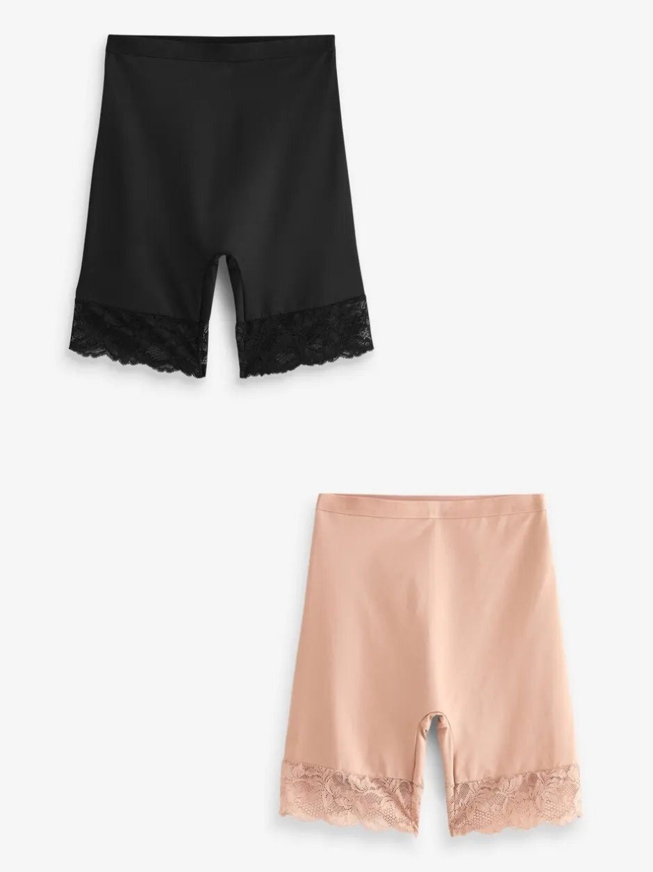Shapewear|Next Zwart/praline huidskleur - 2 Licht vormgevende buikcorrigerende shorts met kanten achterkant