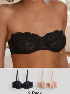 Beha's*Next Zwart/praline huidskleur - Kanten strapless multiway beha's zonder vulling 2 set