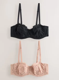 Beha's*Next Zwart/praline huidskleur - Kanten strapless multiway beha's zonder vulling 2 set