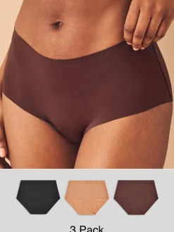Onderbroeken*Next - Geen zichtbare onderbroeklijn comfortabele slips verpakking van 3 Zwart/Praline Huidskleur/Chocolade Huidskleur