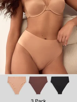 Onderbroeken|Next - Geen zichtbare onderbroeklijn comfortabele slips verpakking van 3 Zwart/Praline Huidskleur/Chocolade Huidskleur