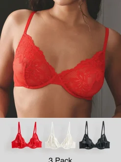 Beha's|Next - 3 Kanten beha's Zwart/rood/crème