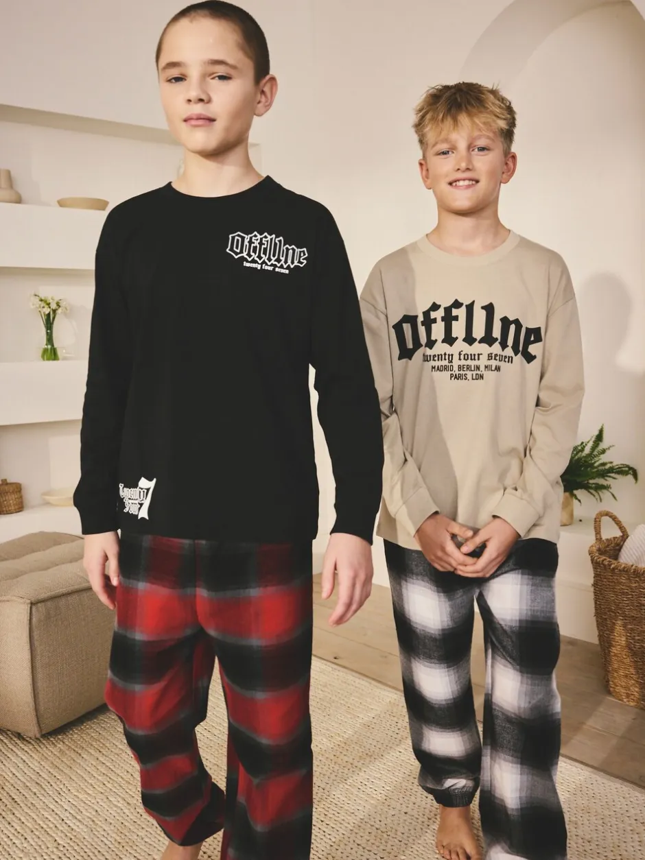 Pyjama's|Nachtkleding En Pyjama's|Next Zwart/Rood/kiezelkleurig Offline - Set van 2 geweven geruite pyjama's met lange mouwen (3-16jr)