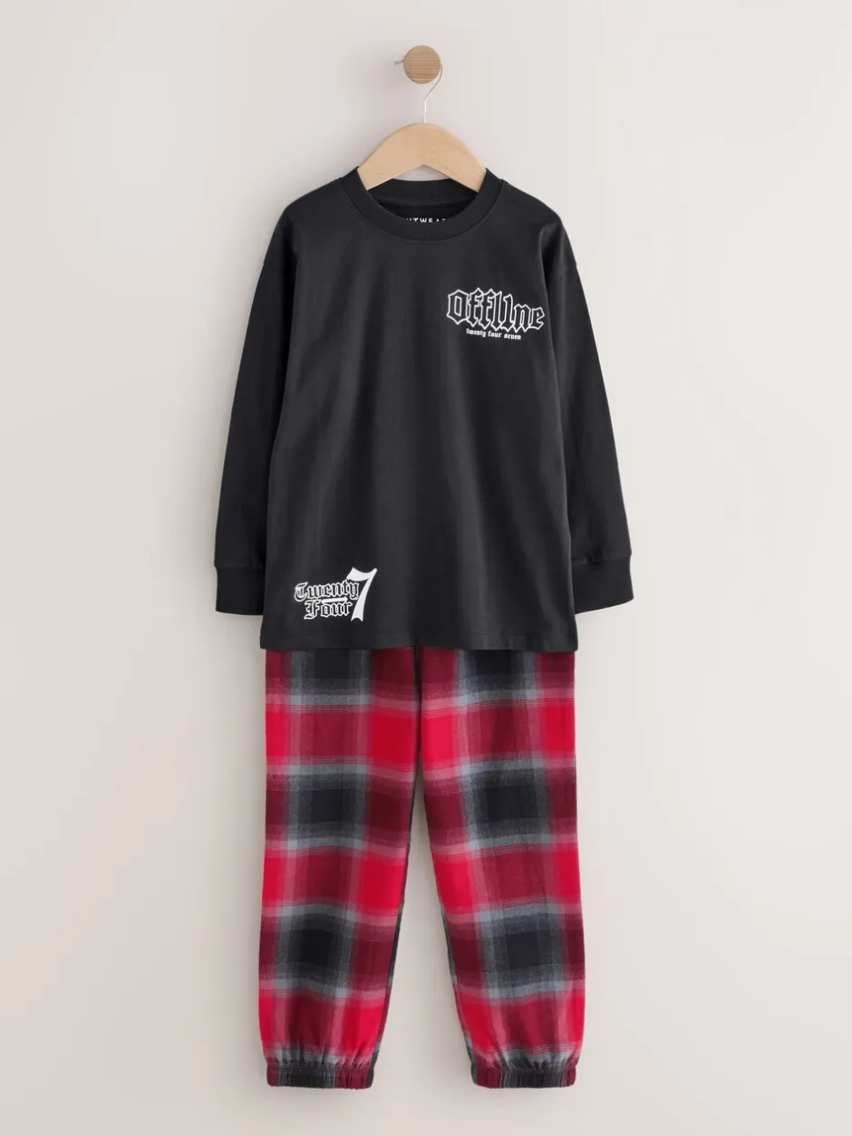 Pyjama's|Nachtkleding En Pyjama's|Next Zwart/Rood/kiezelkleurig Offline - Set van 2 geweven geruite pyjama's met lange mouwen (3-16jr)