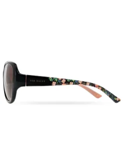 Zonnebril|Ted Baker Zwart/roze - - Oversized dameszonnebril met exclusieve bloemenprint op de zijkanten