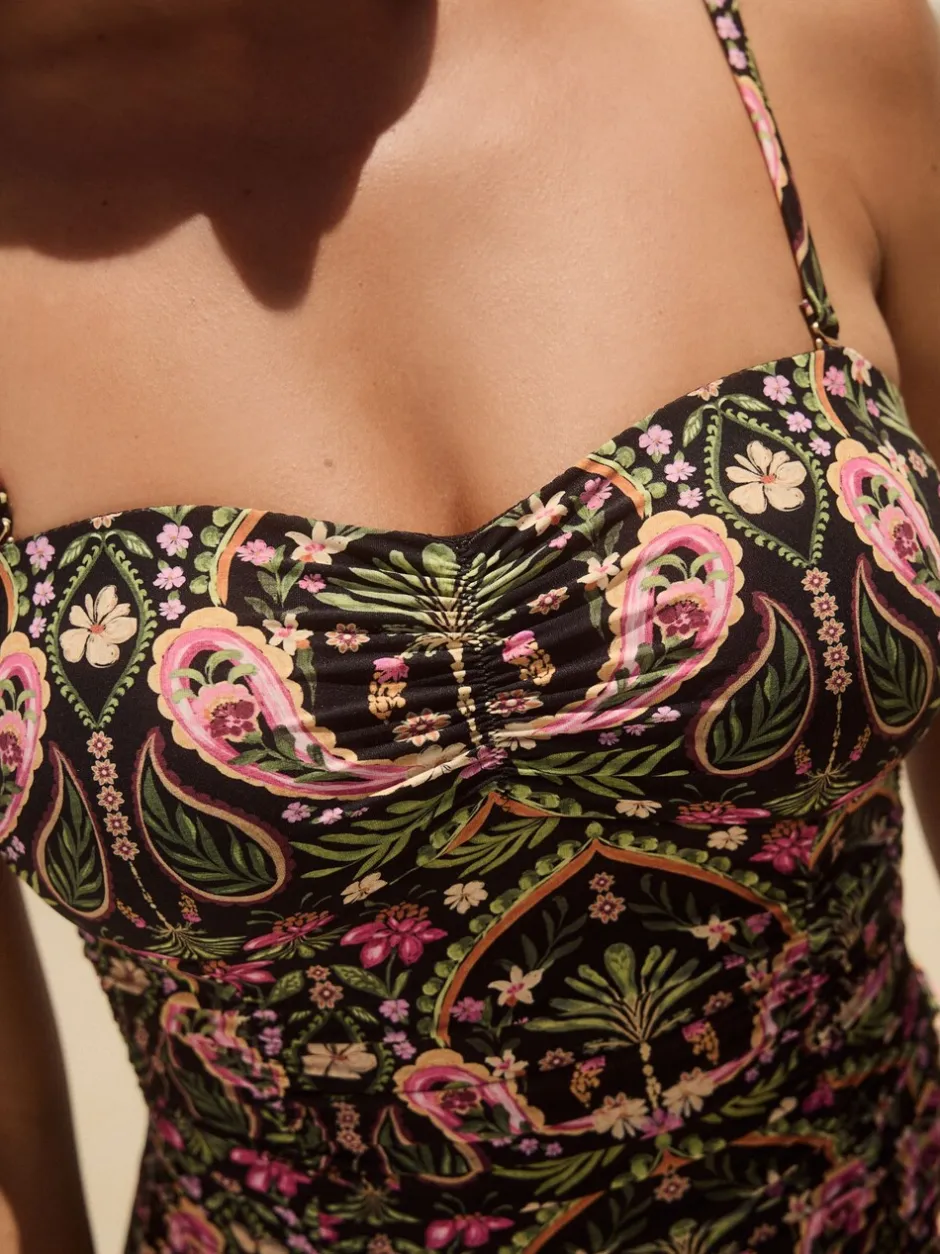 Badkleding|Next Zwart/Roze paisley - Vormgevend bandeaubadpak met buikcorrectie