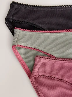 Onderbroeken*Next - Verpakking van 3 geribbelde katoenen slips Zwart/roze/olijfgroen