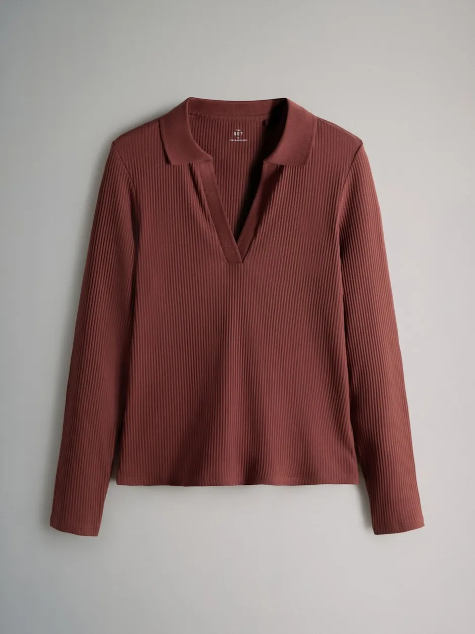 Tops En T-Shirts|The Set - 3 Pack Long Sleeve Ribbed Polo Top Zwart/roze/wit