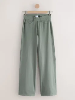 Jeans|Next - Jersey denim broek met wijde pijpen 2 set Zwart/Saliegroen