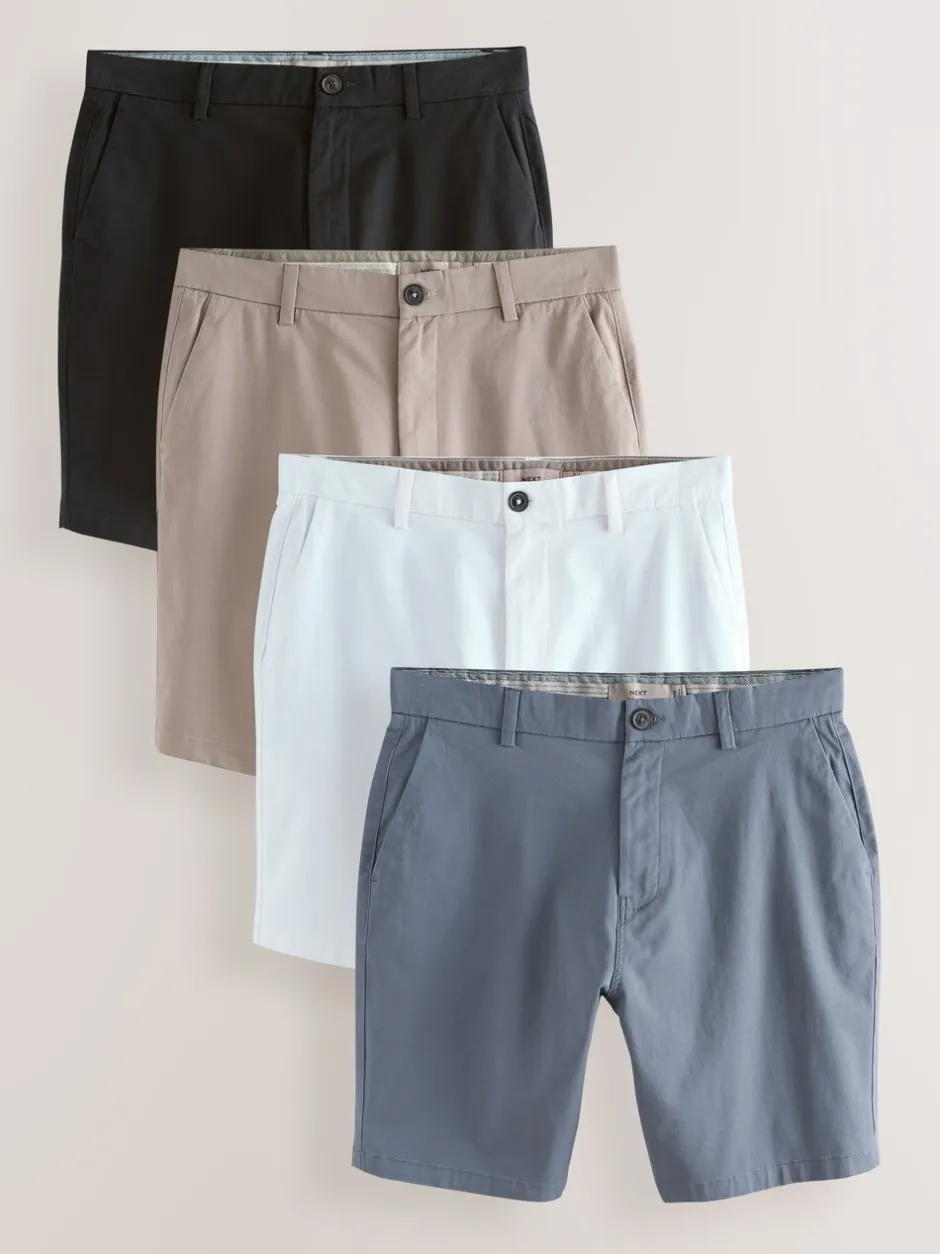 Shorts*Next - Straight fit - Set van 4 chinoshorts met stretch Zwart/vintage Blauw/Wit/Mushroom white