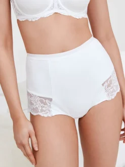 Shapewear|Next Zwart/wit - 2 corrigerende katoenen tummy control slipjes met kanten achterkant