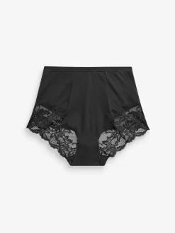 Shapewear|Next Zwart/wit - 2 corrigerende katoenen tummy control slipjes met kanten achterkant