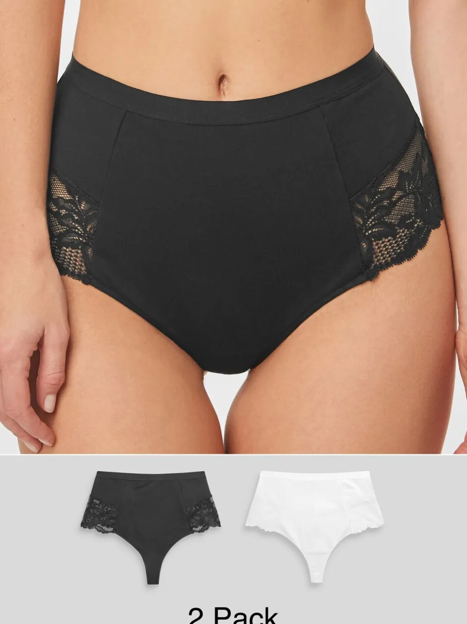 Shapewear|Next Zwart/wit - 2 Vormgevende katoenen slipjes met buikcorrectie