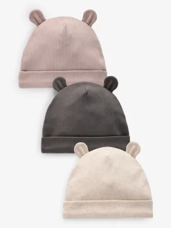 Mutsjes En Antikrabwantjes|Mutsen, Handschoenen En Sjaals|Next - Bear Ear Muts Baby Hoeden 3 Pack (0-18mnd) Zwart/wit