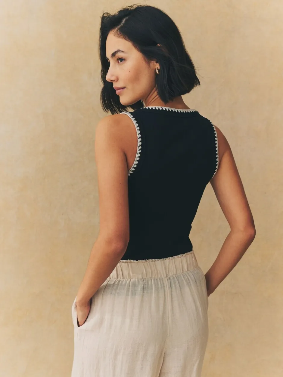 Gebreide Kleding|Tops En T-Shirts|Next - Contrast Knit Trim Ronde hals Mouwloos Tank Vest Top Zwart/wit