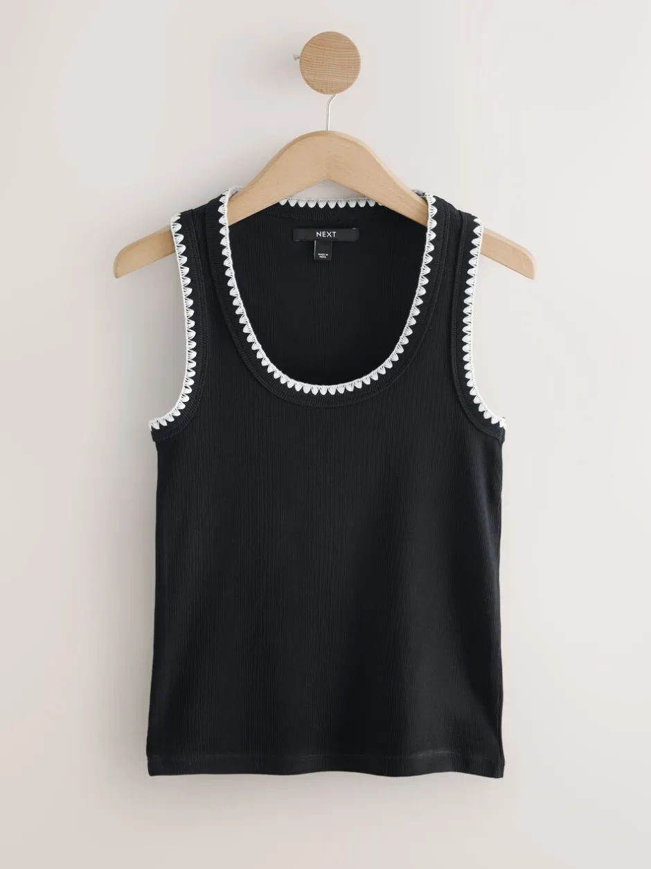 Gebreide Kleding|Tops En T-Shirts|Next - Contrast Knit Trim Ronde hals Mouwloos Tank Vest Top Zwart/wit