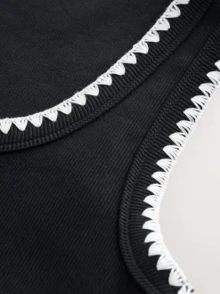 Gebreide Kleding|Tops En T-Shirts|Next - Contrast Knit Trim Ronde hals Mouwloos Tank Vest Top Zwart/wit