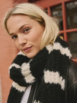 Mutsen, Handschoenen En Sjaals|Next - Knitted Wool Blend Striped Scarf Zwart/wit