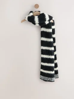 Mutsen, Handschoenen En Sjaals|Next - Knitted Wool Blend Striped Scarf Zwart/wit