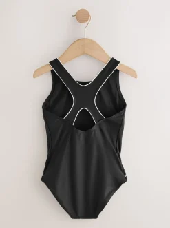 Badkleding|Next - Racerback Swimsuit (3-16yrs) Zwart/wit