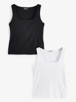Tops En T-Shirts*Next Zwart/wit - Set van 2 hemdjes met vierkante hals