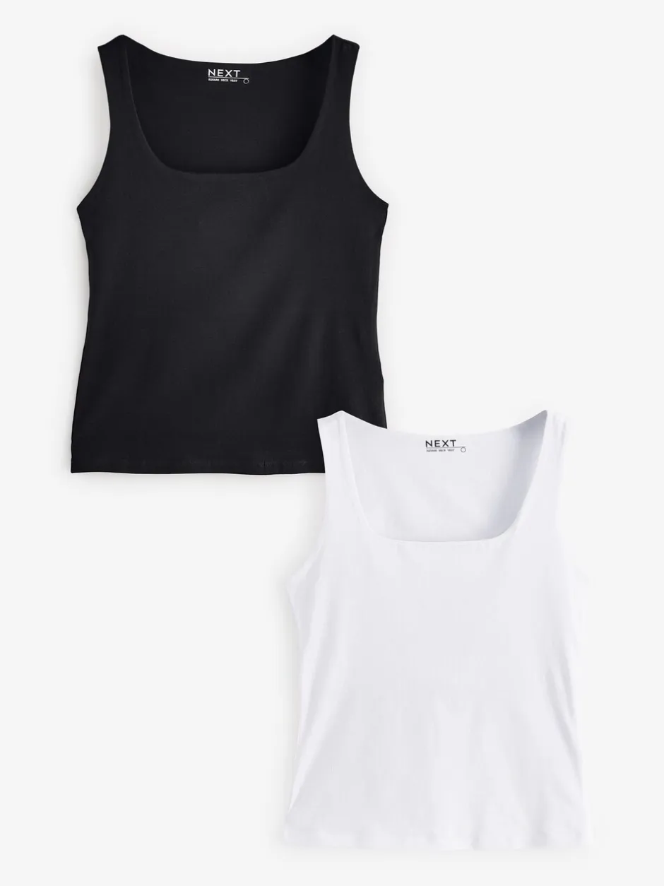 Tops En T-Shirts*Next Zwart/wit - Set van 2 hemdjes met vierkante hals
