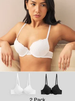 Beha's*Next Zwart/wit - Set van 2 push-up beha's met lage decolleté en kant