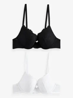 Beha's*Next Zwart/wit - Set van 2 push-up beha's met lage decolleté en kant