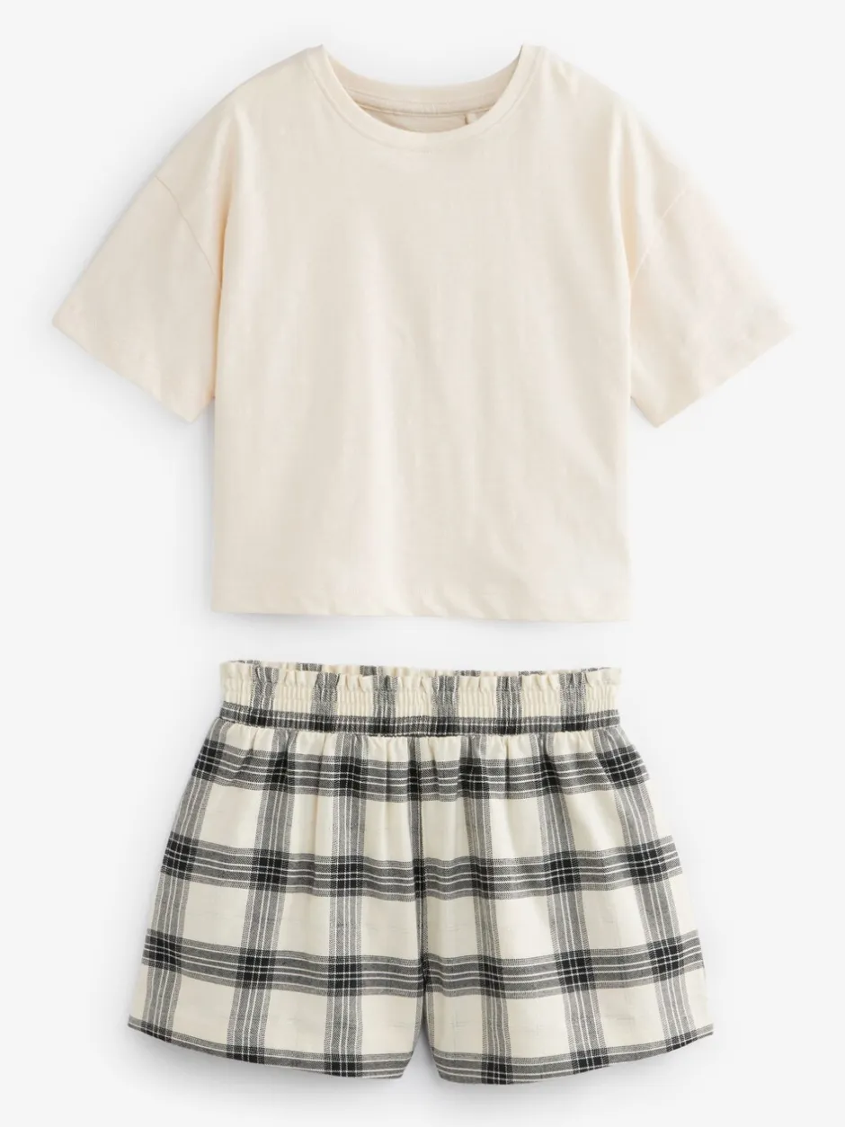Nachtkleding En Pyjama's|Pyjama's|Next - Set van 2 pyjama's met geweven broek (3-16jr) Zwart/wit