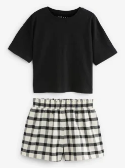 Nachtkleding En Pyjama's|Pyjama's|Next - Set van 2 pyjama's met geweven broek (3-16jr) Zwart/wit