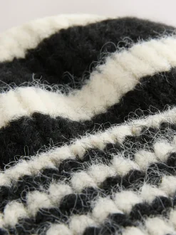 Mutsen, Handschoenen En Sjaals*Next - Stripe Knitted Beanie Hat Zwart/wit