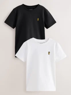 T-Shirts|Tops|Next Zwart/wit - T-shirts met korte mouwen en geborduurd rendier, verpakking van 2 (3-16jr)