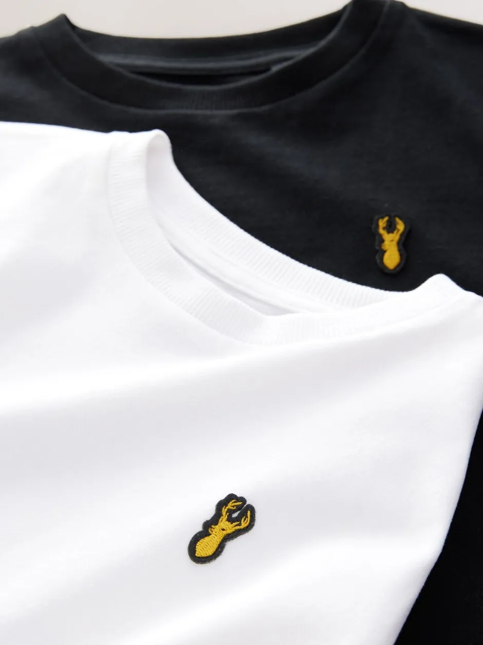 T-Shirts|Tops|Next Zwart/wit - T-shirts met korte mouwen en geborduurd rendier, verpakking van 2 (3-16jr)