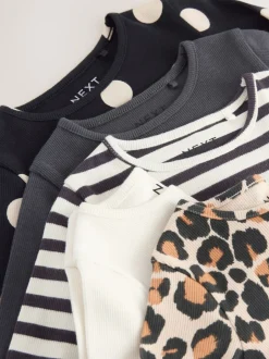 Tops|Multipacks|Next Zwart/wit - Verpakking van 5 geribde tops met lange mouwen (3mnd-7jr)