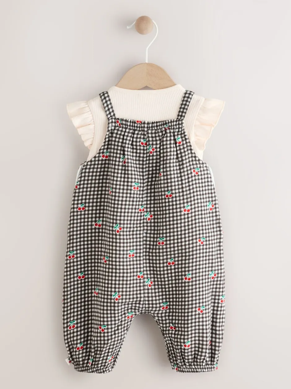 Tuinbroeken*Next Zwart/wit geruite kers - Babyset van rompertje met korte mouwen en tuinbroek (0mnd -2jr)