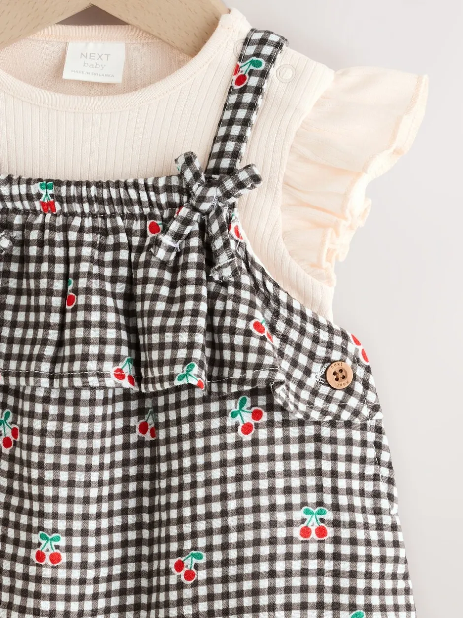 Tuinbroeken*Next Zwart/wit geruite kers - Babyset van rompertje met korte mouwen en tuinbroek (0mnd -2jr)