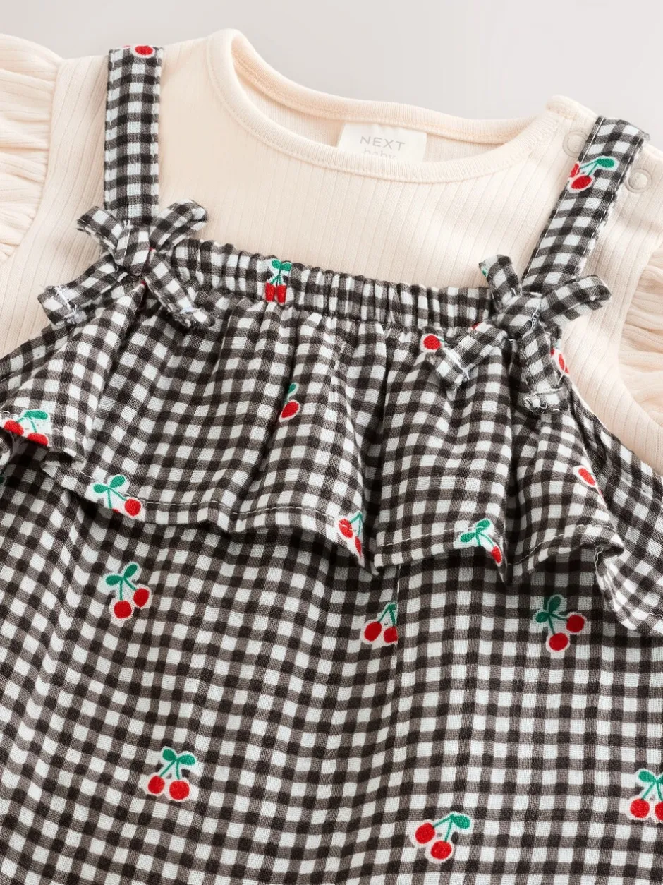 Tuinbroeken*Next Zwart/wit geruite kers - Babyset van rompertje met korte mouwen en tuinbroek (0mnd -2jr)