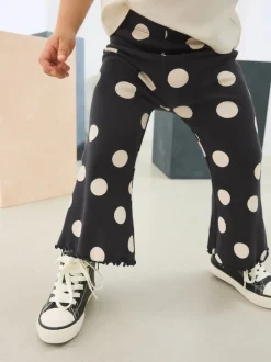 Broeken En Leggings|Next Zwart-wit gestippeld - Geribbelde flare legging (3 mnd-7 jr)