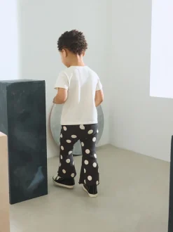Broeken En Leggings|Next Zwart-wit gestippeld - Geribbelde flare legging (3 mnd-7 jr)