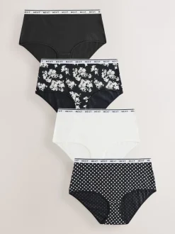 Onderbroeken*Next Zwart/wit met bloemenprint - 4 Katoenen slipjes met logotailleband