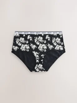 Onderbroeken*Next Zwart/wit met bloemenprint - 4 Katoenen slipjes met logotailleband