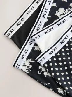 Onderbroeken*Next Zwart/wit met bloemenprint - 4 Katoenen slipjes met logotailleband
